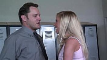 Admiring a blonde schoolgirl with a shaven pussy