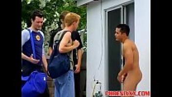 Four lustful twinks Gay orgy sex with wild chain anal love