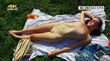 A young Czech woman masturbating outside