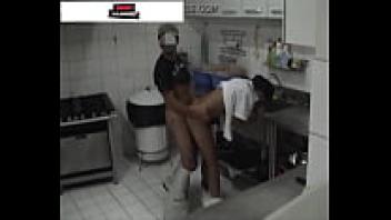 A man and cook are seen having sex in a restaurant on a busted tape.