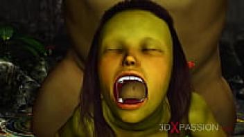 In the magical forest, a lustful female goblin named Arwen is deeply in love with a green monster called Ogre.