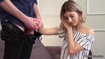 A natural chick loses her virginity after gaping at a wet snatch.