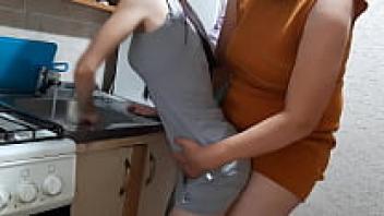 Lesbian Illusion Girls: My stepmother loves me when I'm cleaning the kitchen.