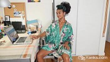 Yanks Fingers Her Hairy Twat Ebony Lola Rose