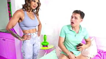 A very attractive stepmother notices her stepson flinching away.