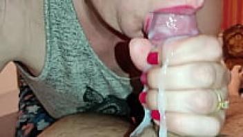 An incredible blowjob point of view is provided by Amateur Housewife MILF, Cum in Mouth.