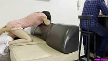 While my friend is busy in front of us, I give my friend's lovely wife a massage on her sexy body. NTR