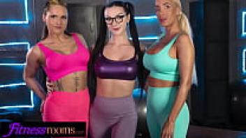 MILF and Lady Gang Fitness Rooms Lesbian threesome at Emily Bright's gym