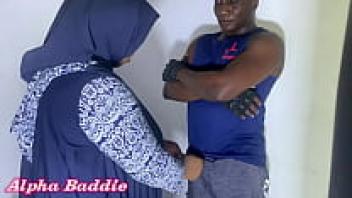 For the first time, Imam's young daughter—a crazy woman dressed in Muslim garb—tries a gym instructor's cock.