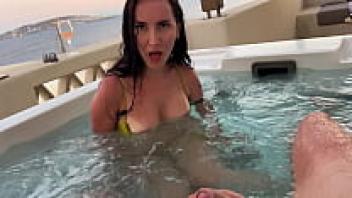 with a lovely stepmother in a hot tub