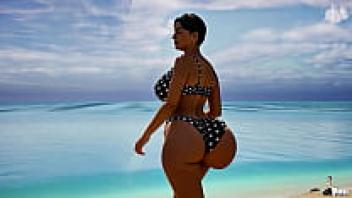 On the beach, Curvy Paws Milf watches some BBC.