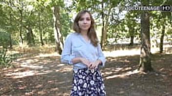 Playing with a sex toy at her first porn casting, the attractive 18-year-old girl