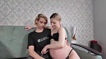 Teenage ass being adored while pregnant in front of her spouse