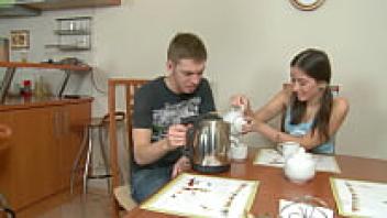 A man takes off his condom to suck in a woman's mouth even though he adores her ass.