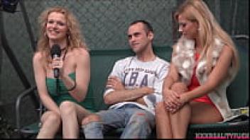 A single dick is shared by two chubby blondes.