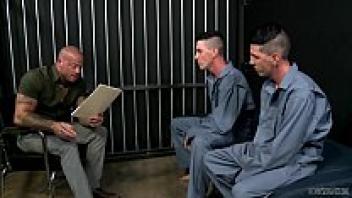 A muscular man's bareback is shared by gay twins.