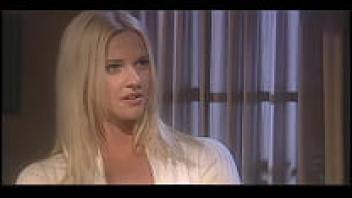 He cums on Hannah's tits after she deepthroats the cock well to the hilt.