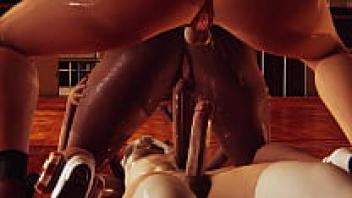 Triple Futa in Pokemon: Nessa x Hilda x Bea in 3D porn