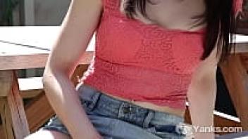 Babe Anne is yanked while masturbating outside.