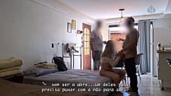 A married woman is licking the incredibly hard cock leg of her husband and friend. PT 1-4