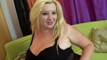 A chubby blonde receives love for her shaven pussy