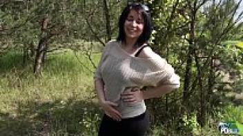 Big ass chubby woman rocks the cock outside.