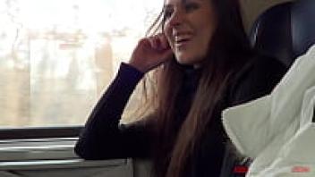 Horny Mea Melone making love with a stranger on a public train.